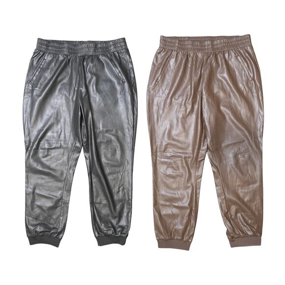 DKNY Jeans Faux Leather Joggers High Rise 2 Pockets Elastic Waist 2 Colors Sz XL - Picture 1 of 14